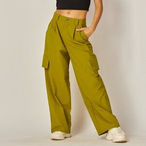 LOVE POEM High-Waisted Wide Leg Cargo Pants | Chartreuse Green